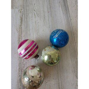 Vintage shiny Brite crown striped ball ornament‎ deer blue Mercury xmas tree